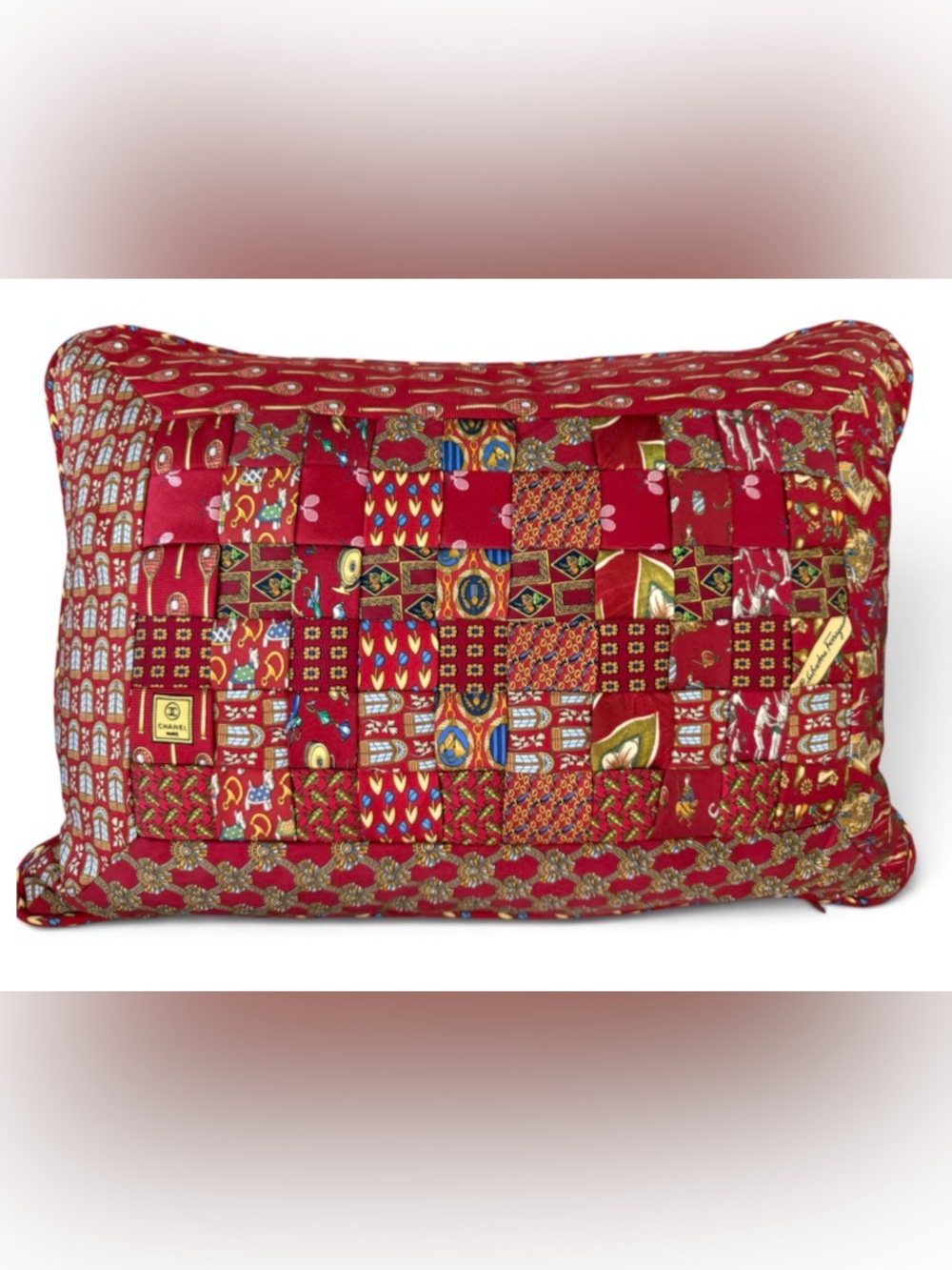 Red Silk Ties Lounge Throw Pillow Ferragamo Chanel Tennis Scottie Equestrian